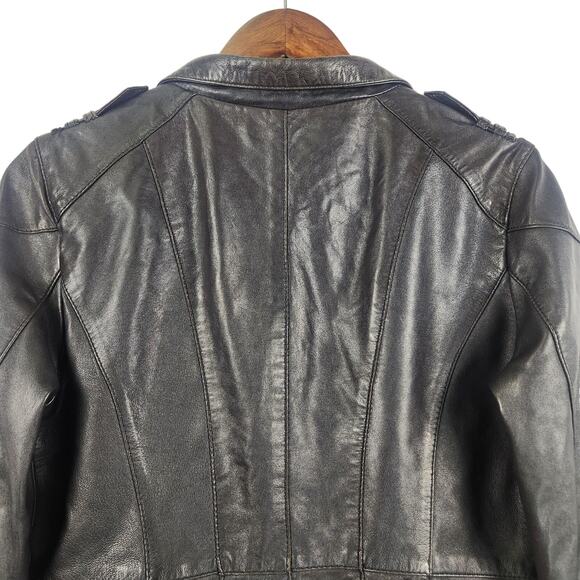 Guess Biker Bomber Moto Jacket Women’s SZ M Genuine Leather Rare Vintage Y2K - Picture 10 of 16